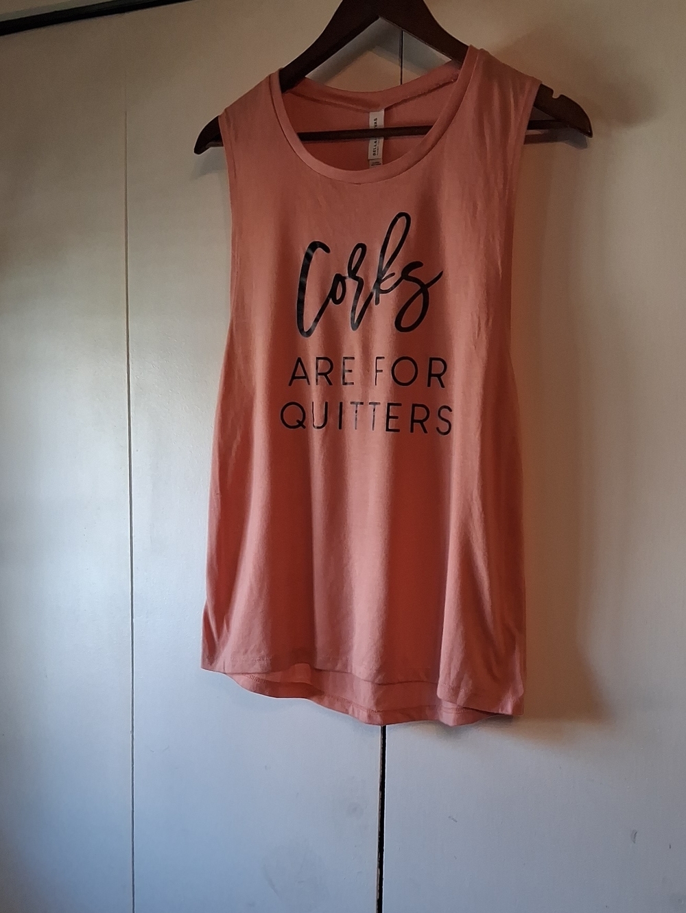 Bella Canvas Coral Muscle Tee with Black Script Graphic